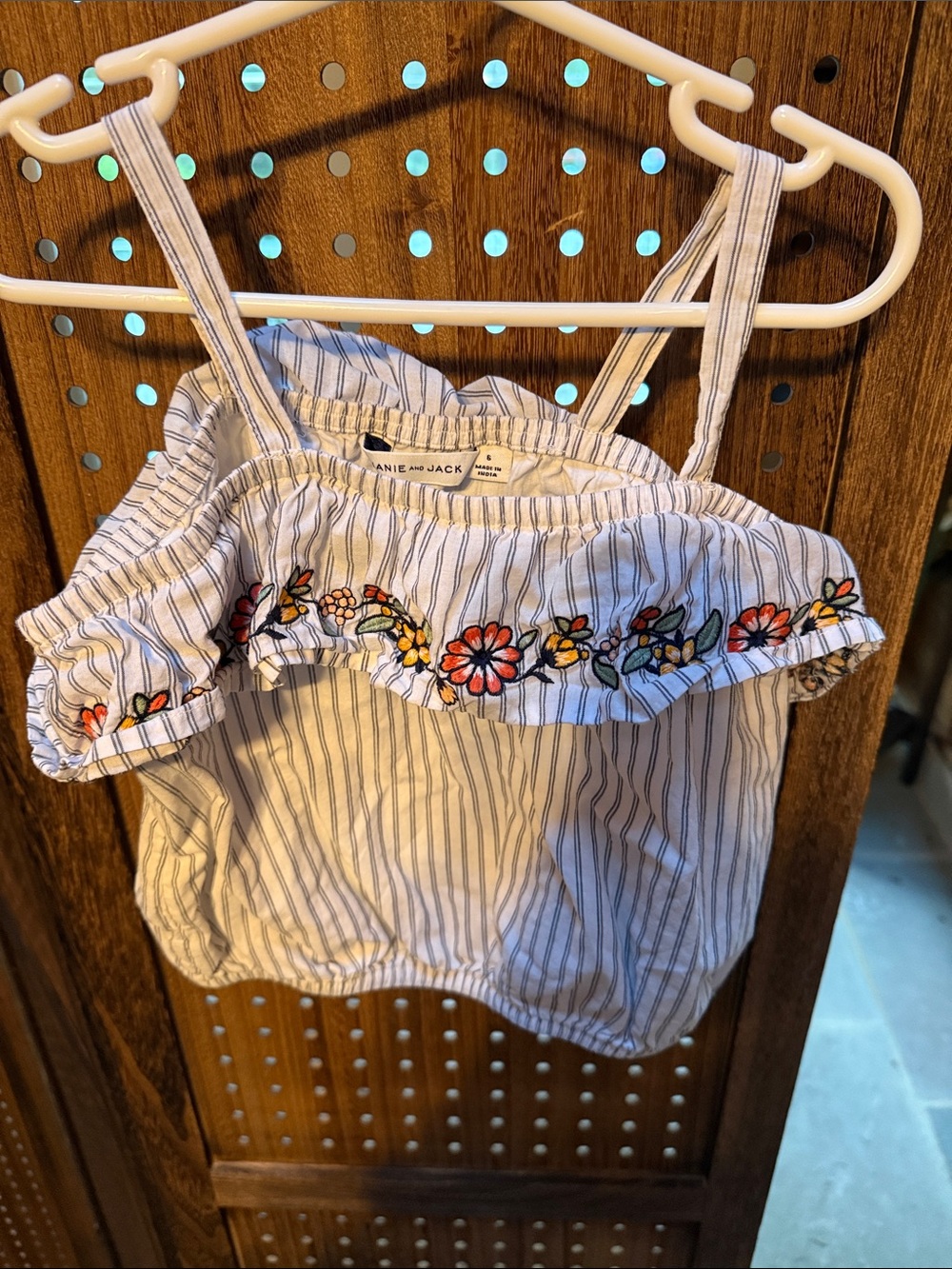 Janie and Jack White Striped Tank with Floral Embroidery